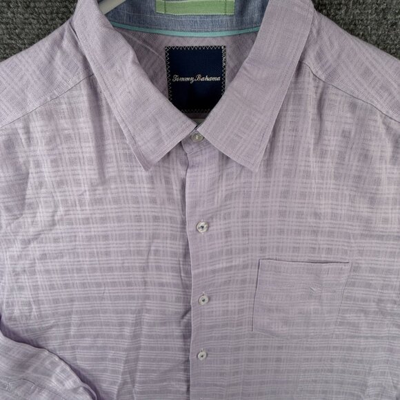 Tommy Bahama Linen Blend Purple Button Up Shirt Men Long Sleeve Large Woven - Picture 1 of 13